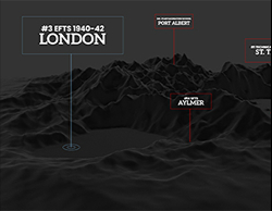 A video styleframe of a 3D height map showing locations of Ontarian RCAF air bases