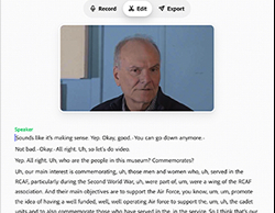 A screenshot of an AI transcript used on one of the interview clips