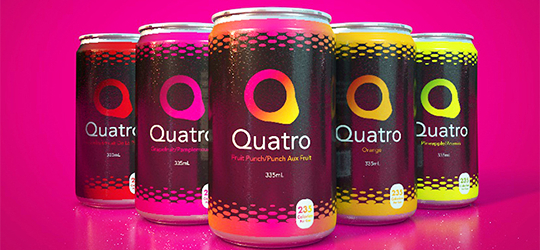 An image of the 5 flavours of Quatro lined up